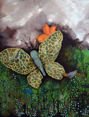The Butterfly's Journey - 33 x 24 Inches, Mix Media on Canvas by Nita Desai               