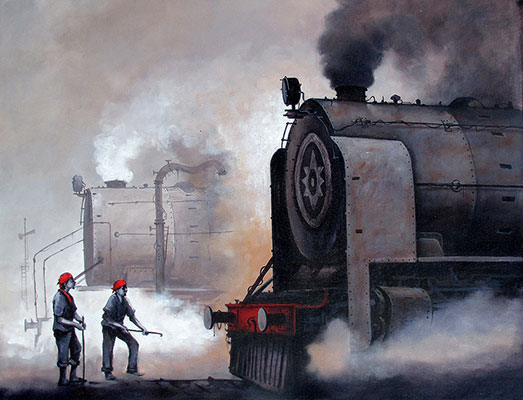 Locomotive 1, 46 x 34, Acrylic on Canvas  by Kishore Pratim Biswas