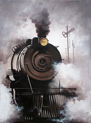 Locomotive 7, 34 x 46, Acrylic on Canvas  by Kishore Pratim Biswas