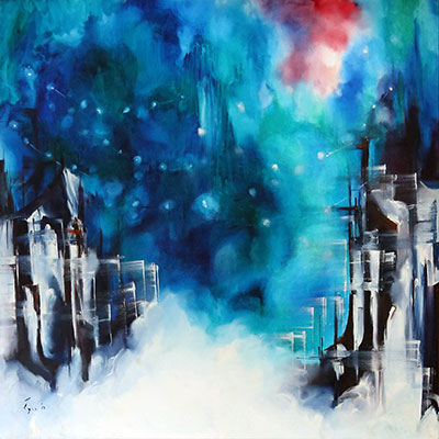                             City Lights, Oil on Canvas by Lynn Hilloowala
                        