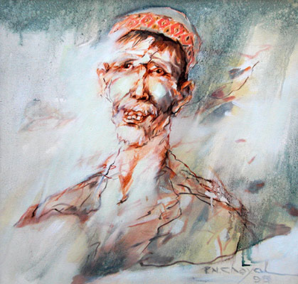 A Pahari Man, 24 x 24, Oil on Canvas  by P.N. Choyal