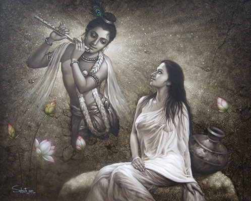 Radha Krishna, 48 x 60, Oil on Canvas by Subrata Sen