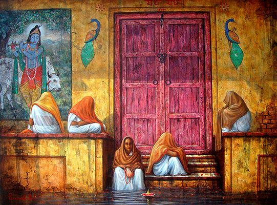 Vrindavan, 36 x 48, Acrylic on Canvas by Paramesh Paul