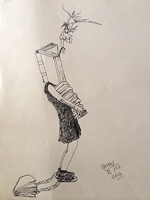 Burden of Education, Pen & Ink by Amey Parab