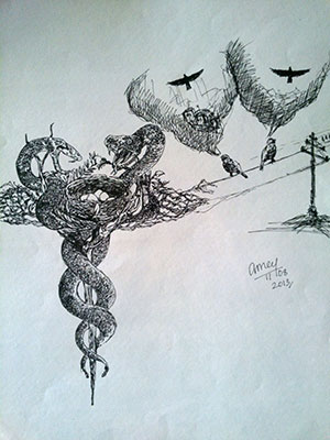 Female Foeticide, Pen & Ink by Amey Parab