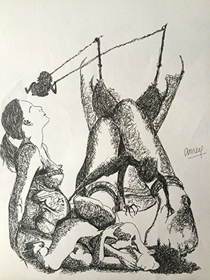 Women Molestation, Pen & Ink by Amey Parab