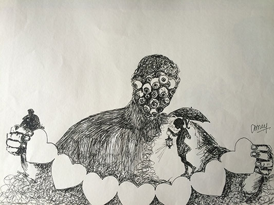 Women Relationship, A3 Size Paper, Pen & Ink by Amey Parab