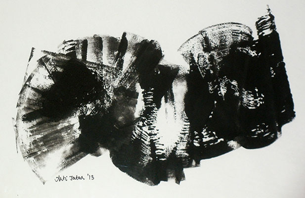 Birds in Flight, 34 x 46.5, Ink on Paper by Arti Jatar
