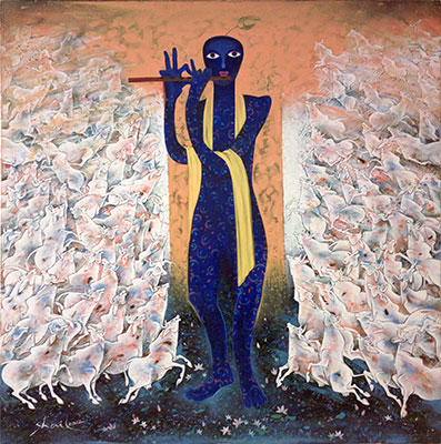 The Blue God, 48 x 48, Oil on Canvas  by Shail Choyal