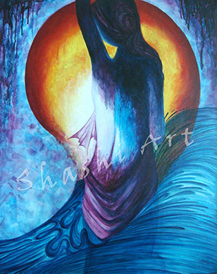 The embryo with fire Invites water for the cosmic dance, 30 x 36, Acrylic on Canvas by Shashi Thakur