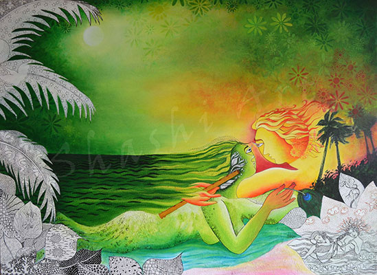 The Mystical Twilight, 36 x 48, Mix Media on Canvas by Shashi Thakur