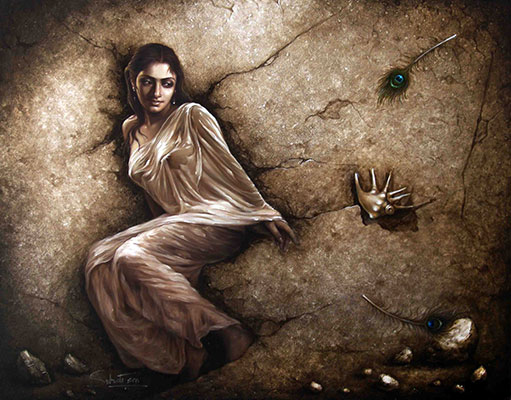 Feather Touch, 48 x 60, Oil on Canvas by Subrata Sen